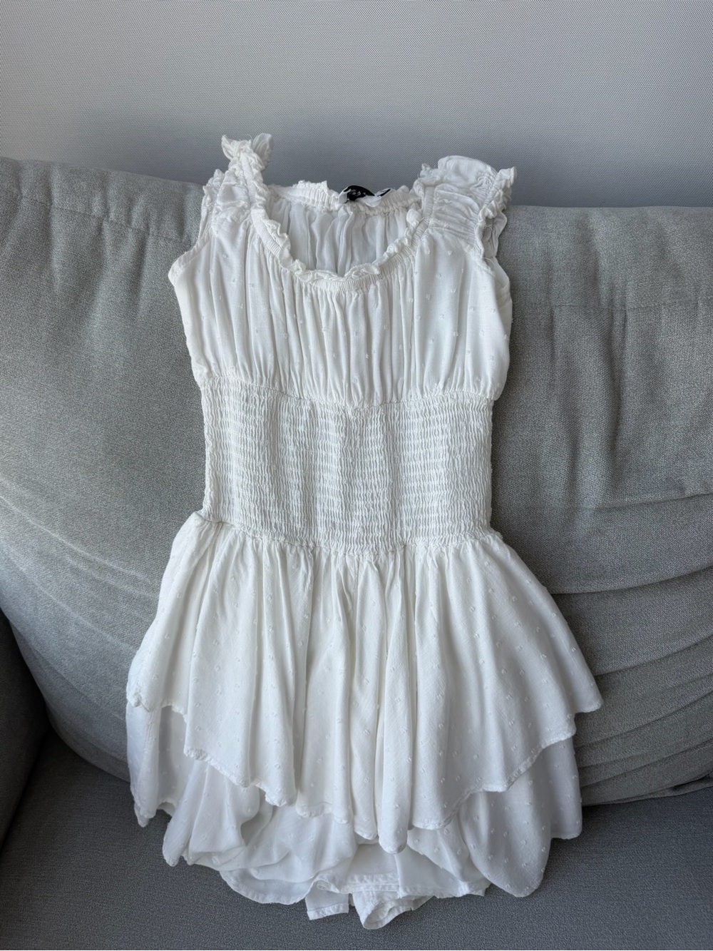 Princess Polly White Off-Shoulder Smocked Tiered Mini Dress - Picture 3 of 4